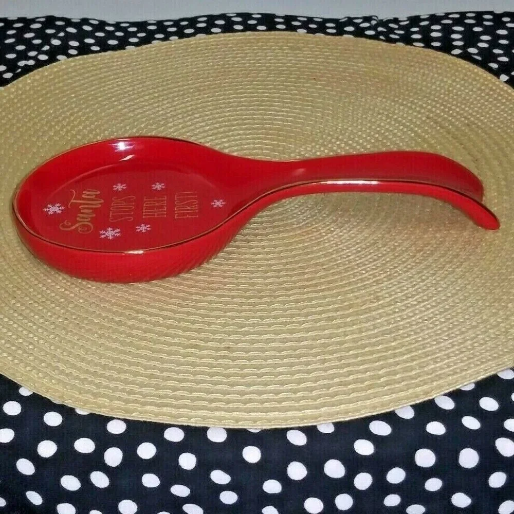 Christmas Spoon Rest Red Gold Ceramic 